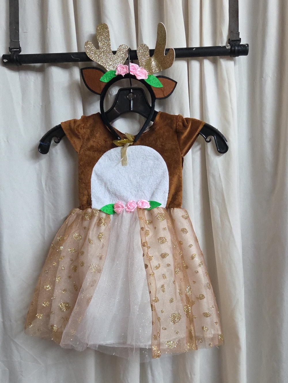Reindeer Fawn Halloween Costume 2T-3T Brown Dress, Headband Toddler